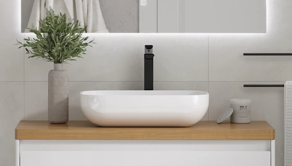 Столешница Velvex Klaufs 1000 без отверстий, 995х453х39 мм, ДСП, прямоугольная, цвет дуб французский (шатане), для накладной раковины/умывальника