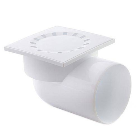 Трап в пол 150 х 150 мм СИНИКОН слив D100 (белый), боковой/горизонтальный выпуск, с гидрозатвором, пластик, безраструбный, нерегулируемый