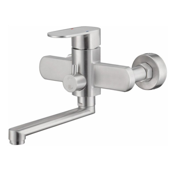 Смеситель для ванны/душа HAIBA однозахватный, хромированный, настенный, излив длинный 291 мм, поворотный, латунь, цвет серый