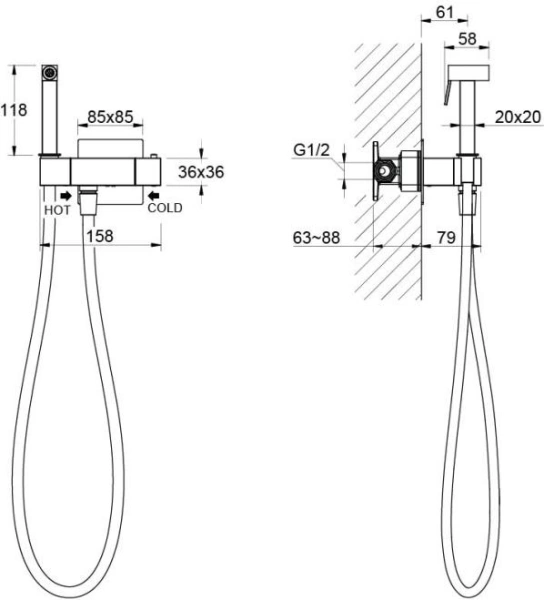 Смеситель термостатический с гигиеническим душем Aquatek Либра встраиваемый, однорычажный, без излива, с гибким шлангом/лейкой, латунь, цвет хром