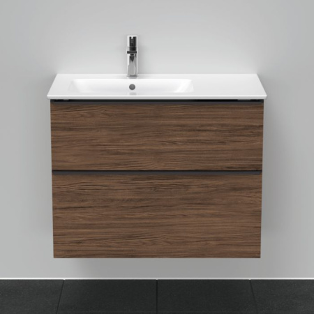 Тумба под раковину Duravit D-Neo, 81х46,2х62,5 см, подвесная, 2 выдвижных ящика, ДСП, цвет: орех темный, шкафчик навесной, прямоугольная, правая/левая, для раковины ME by Starck # 234683, в ванную комнату