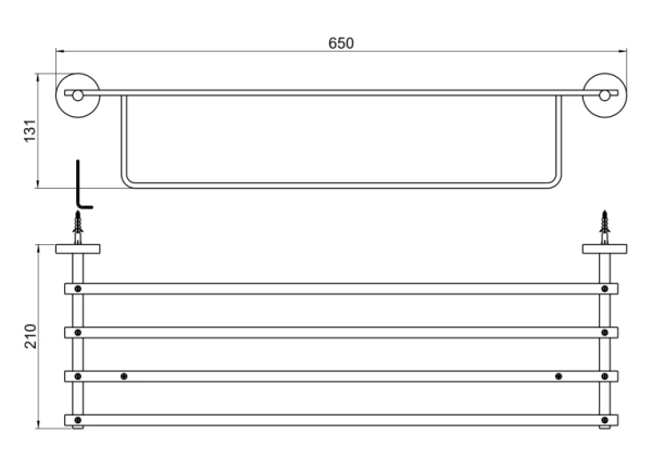 Полка Aquatek Бетта с полотенцедержателем, 600х210 мм настенная, цвет оружейная сталь, нержавеющая сталь/латунь, прямоугольная, подвесная, для душа/ванной