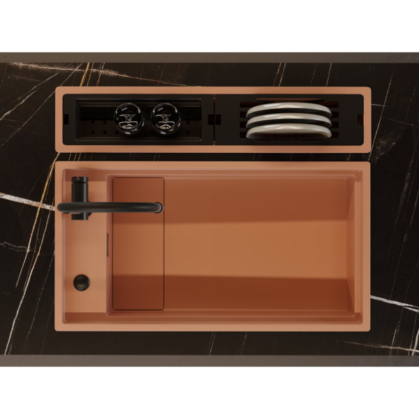 Мойка кухонная Omoikiri Kinaru 86-U/I PRO, 46х86 см, врезная, из керамики (Artceramic), прямоугольная, цвет каньон, без отверстия под смеситель, без крыла, слив-перелив, врезная в столещницу, для кухни