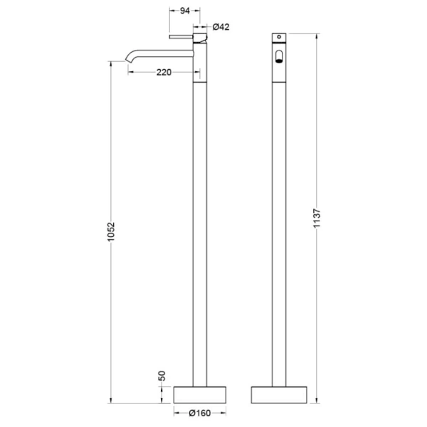 Смеситель для раковины/умывальника Aquatek Европа напольный, однорычажный, неповоротный/фиксированный, излив длина 220 мм высота 1052 мм латунь, цвет оружейная сталь