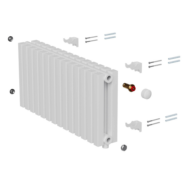 Радиатор Royal Thermo Shift Q30 VC2030 стальной 2 трубчатый, 14 секций, нижнее подключение, для отопления квартиры, дома, водяные, мощность 882 Вт, настенный, цвет белый RAL9016