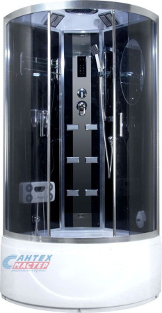 Душевая кабина 90х90х220 см Niagara Ultra поддон высокий, полукруглая, угловая, дверцы тонированные, заднее стекло черное, с верхним душем, с гидромассажем, с сиденьем, сенсорная, смеситель, профиль, прозрачное стекло, белая, закрытая