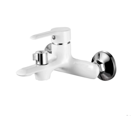 Смеситель для ванны/душа Esko Singapore white однорычажный, настенный, излив фиксированный 132 мм, без шланга и лейки, латунь, цвет белый глянец, короткий, универсальный, горизонтальный, комплект, сантехника, размер, характеристики