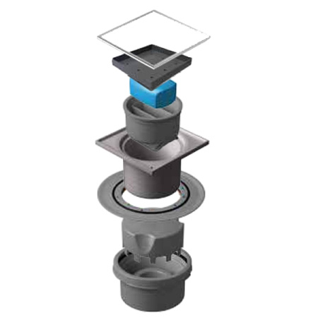 Душевой трап Pestan Confluo Standard 10х10 Vertical Dry Ceramic, под плитку нержавеющая сталь с рамкой, для душа в полу, с сухим затвором, вертикальный выпуск, с щелью для воды, нержавеющая сталь, квадратный