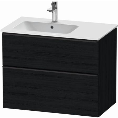 Тумба под раковину Duravit D-Neo, 81х46,2х62,5 см, подвесная, 2 выдвижных ящика, ДСП, цвет: дуб черный, шкафчик навесной, прямоугольная, правая/левая, для раковины ME by Starck # 233683, в ванную комнату