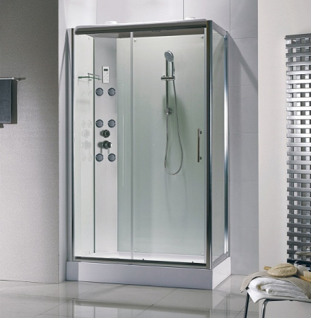Душевая кабина 70х100х217 см Sphera R, BandHours (правая) поддон низкий, прямоугольная, угловая, с гидромассажем, с верхним душем, смеситель, профиль хром, прозрачное стекло, белая, закрытая Душевая кабина 70х100х217 см Sphera R, BandHours (правая) поддон низкий, прямоугольная, угловая, с гидромассажем, с верхним душем, смеситель, профиль хром, прозрачное стекло, белая, закрытая