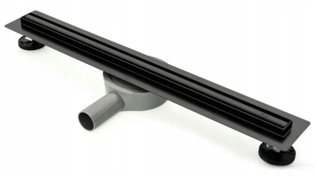 Трап щелевой REA SLIM PRO 500, D40/D50, цвет черный матовый, для душа в полу, с гидрозатвором, горизонтальный выпуск, нержавеющая сталь, прямоугольный