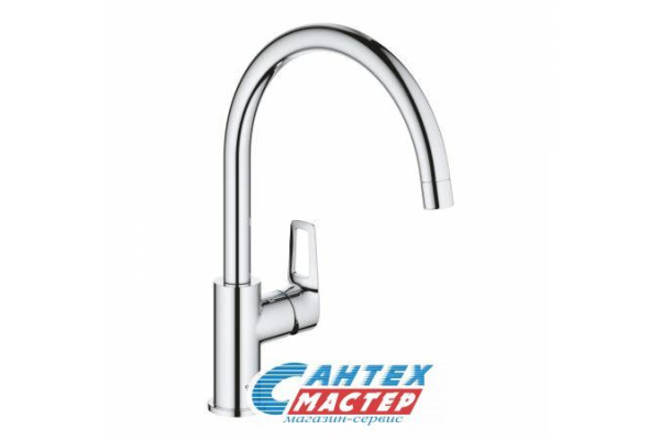 Смеситель для кухни/мойки Grohe BauLoop однорычажный, керамический, с поворотным изливом, длина 207 мм, латунь, цвет хром, кухонный, хромированный, вертикальный, однорукий, одноручный, однозахватный, одноручковые, кран, комплект, сантехника