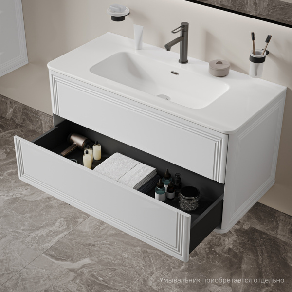 Тумба под раковину IDDIS Oxford Neo, 1006х467х500 мм, подвесная, 2 выдвижных ящика, МДФ, цвет белый, система плавного закрывания, прямоугольная, универсальная, в ванную комнату OXN10W0i95