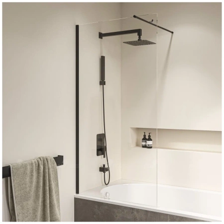Душевая шторка на ванну RGW Screens SC-050В, 60х150 см, прозрачное стекло, профиль черный, неподвижная одностворчатая, плоская/панель, правая/левая, правосторонняя/левосторонняя, универсальная, из закаленного стекла