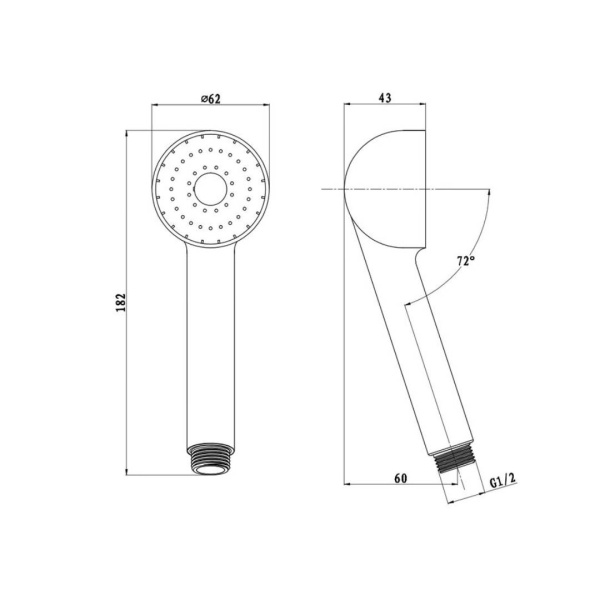 Душевая лейка Olives D190 круглая, 1 режим, белый, ABS пластик, 62х182 мм