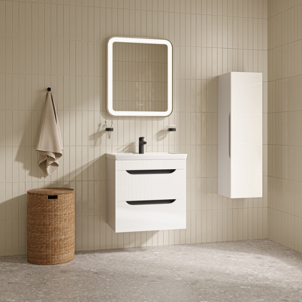 Тумба c раковиной IDDIS Ray, 610х407х610 мм, подвесная, 2 выдвижных ящика, МДФ/санфарфор, раковина накладная, прямоугольная, цвет белый глянцевый, отверстие под смеситель RAY60W0i95K