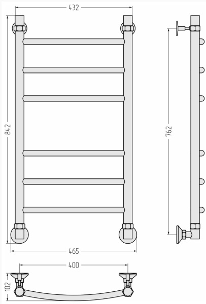 Полотенцесушитель Сунержа Стилье Аксиома-20 800х400, 6 перекладин, водяной, универсальное подключение