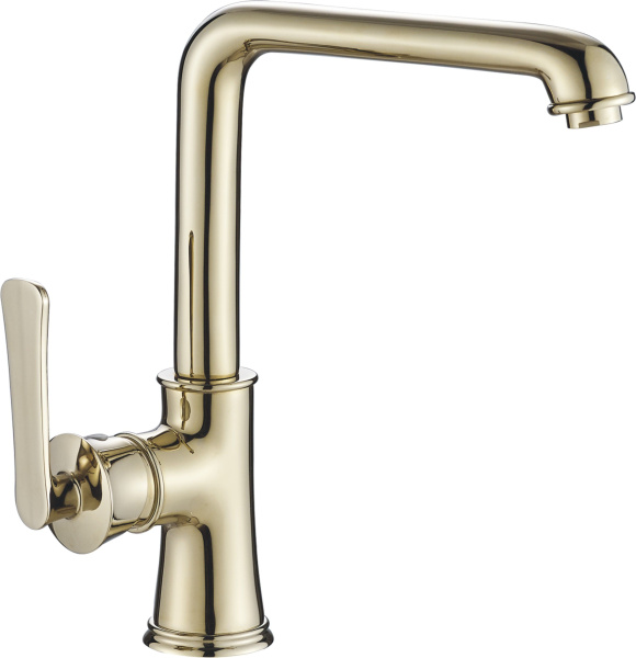 Смеситель для кухни/мойки HAIBA однозахватный, поворотный, латунный, с высоким изливом, длина 234 мм, латунь, цвет золото