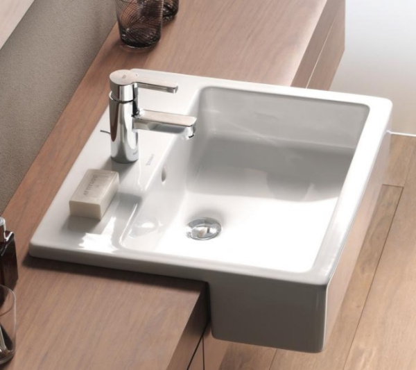 Раковина DURAVIT Vero, 55х47х17 см, полувстраиваемая, прямоугольная, санфарфор, цвет белый, с 1 отверстием под смеситель, слив/перелив