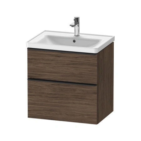 Тумба под раковину Duravit D-Neo, 61х46,2х62,5 см, подвесная, 2 выдвижных ящика, ДСП, цвет: орех темный, шкафчик навесной, прямоугольная, правая/левая, в ванную комнату