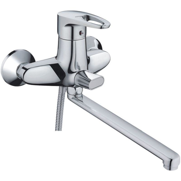 Смеситель для ванны/душа HAIBA однозахватный, хромированный, настенный, излив длинный 364 мм, поворотный, латунь, цвет хром