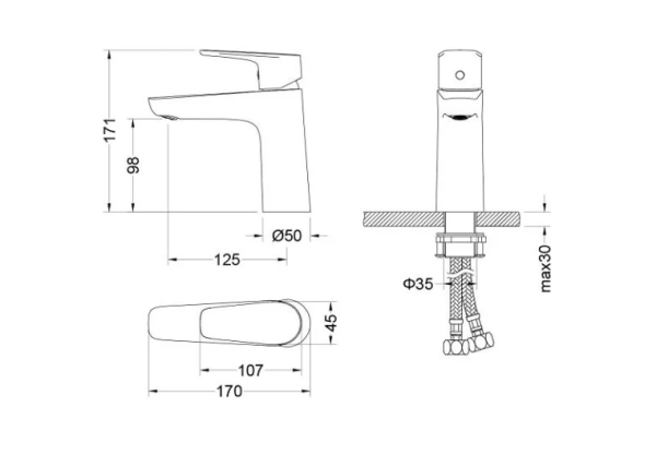 Смеситель для раковины/умывальника Aquatek Бетта однорычажный, неповоротный, фиксированный, излив длина 125 мм высота 98 мм латунь, цвет оружейная сталь 