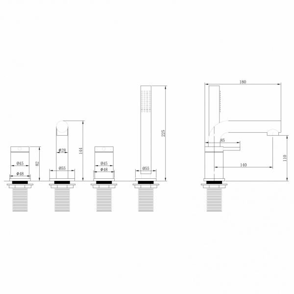 Смеситель для ванны/душа ABBER Emotion на борт ванны, однорычажный, неповоротный, длина излива 140 мм, латунь, цвет никель AF8813NG