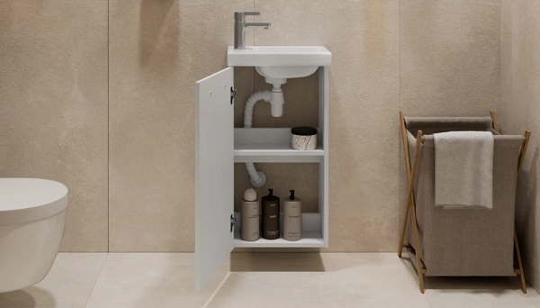 Тумба под раковину Velvex Compo 400-1-0, 385х215х693 мм подвесная, цвет белый матовый, 1 распашная дверца, подходит раковина COMO 40 Cersanit, универсальная, в ванную комнату