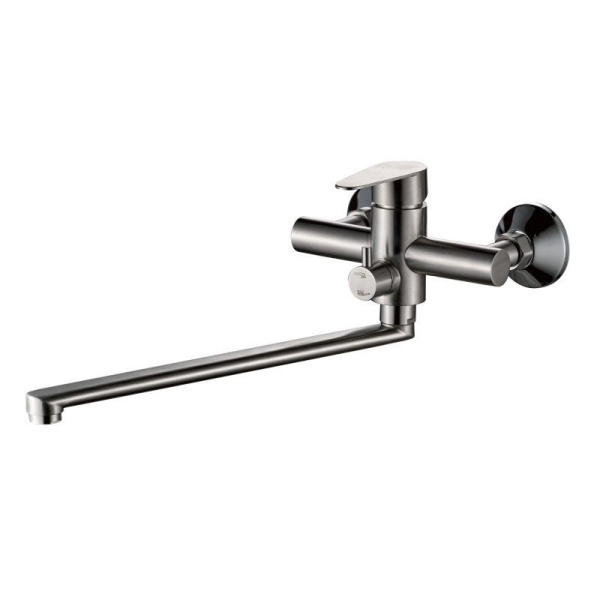 Смеситель для ванны/душа HAIBA однозахватный, хромированный, настенный, излив длинный 403 мм, поворотный, латунь, цвет серый