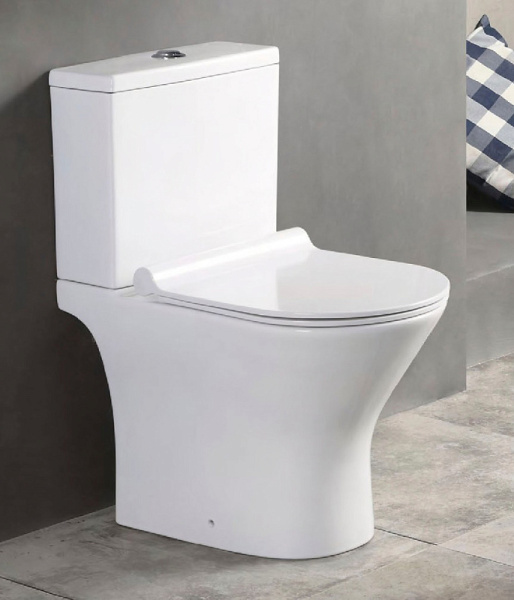 Унитаз-компакт Azario Verde, белый, горизонтальный (в стену) выпуск, напольный, с сиденьем микролифт, дюропласт, безободковый, чаша с бачком