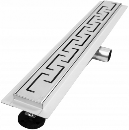 Трап перфорированный REA GREEK 600, D40/D50, цвет хром, для душа в полу, с гидрозатвором, горизонтальный выпуск, нержавеющая сталь, прямоугольный