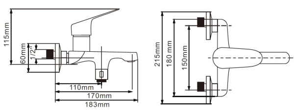Смеситель для ванны/душа Esko Colombo однорычажный, керамический, настенный, излив фиксированный 177 мм, без шланга и лейки, латунь, цвет хром