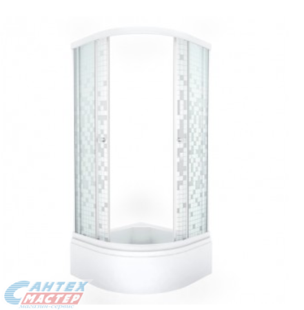 Душевой уголок Тритон Стандарт В1 100х100х206 см, с средним поддоном, полукруглый, стекло мозайка, (с сифоном) без крыши, раздвижной, акриловый,  стеклянный, пластиковый, белый профиль, без антискольжения, комплект, угловой, четверть круга, для душа