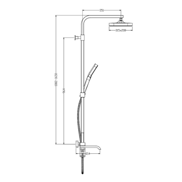 Душевая система Raglo R02.24.06 со смесителем, высота 1082-1650 мм цвет черный, комплект: однорычажный смеситель/излив/тропический душ прямоугольный (с верхней лейкой)/лейка/стойка/шланг, нержавеющая сталь/латунь