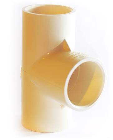 Тройник клеевой ХПВХ GENOVA 1"х1"х1" КВ-КВ-КВ равнопроходной, соединительный, бежевый, фитинг для соединения труб отопления, горячей/холодной воды до 95°С