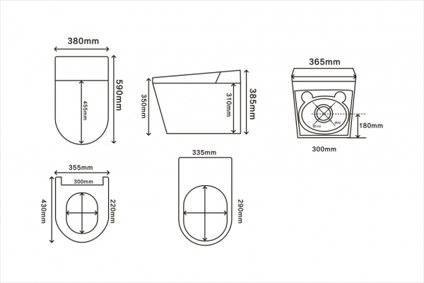 Унитаз-биде подвесной ABBER Bequem 590х380х385 мм электронный, цвет белый, горизонтальный, с голосовым управлением, LED дисплей, пульт, крышка-сиденье с подогревом (дюропласт, микролифт) импульсный смыв