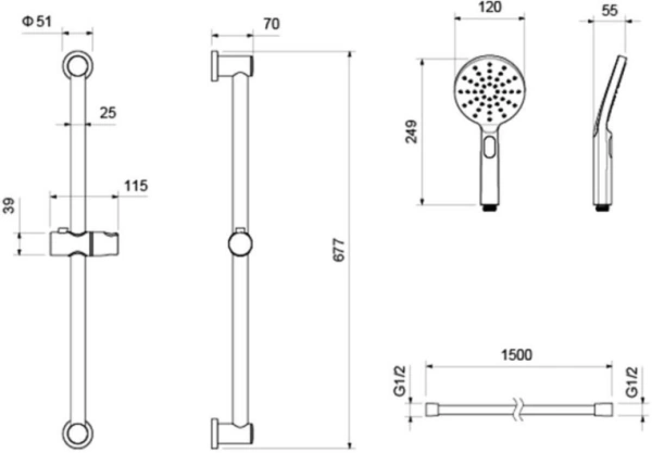 Душевой гарнитур Aquatek Оберон наружного монтажа, высота 677 мм, цвет хром, комплект: стойка/лейка/шланг, нержавеющая сталь/пластик