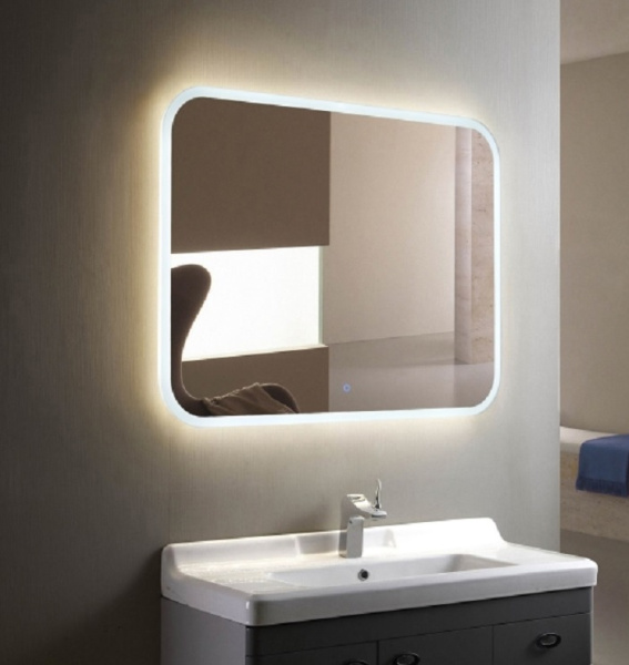 Зеркало Azario Стив, 91,5х68,5 см, с LED/ЛЕД-подсветкой, с диммером, часы, прямоугольное, выключатель сенсорный, для ванны, навесное/подвесное/настенное