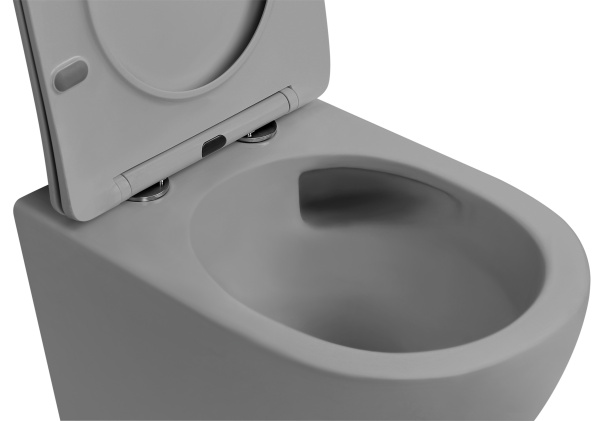 Унитаз подвесной ABBER Bequem 490х355х360 мм цвет серый матовый, горизонтальный (прямой) выпуск, система антивсплеск, смыв торнадо, безободковый, с сиденьем микролифт, дюропласт, под скрытый бачок AC1101TMG