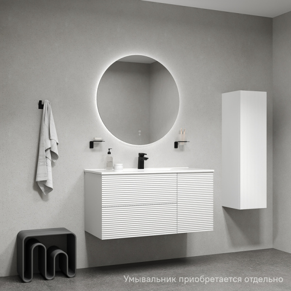 Тумба под раковину IDDIS Bild 452х1003х500 мм подвесная, цвет белый, с горизонтальной фрезеровкой, 2 выдвижных ящика/1 распашная дверца, МДФ, прямоугольная, в ванную комнату