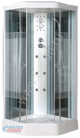 Душевая кабина 90х90х220 см Niagara Ultra (бокс) поддон низкий, пятиугольная, угловая, дверцы тонированные, заднее стекло белое, с верхним душем, с гидромассажем, электронная, смеситель, профиль, прозрачное стекло