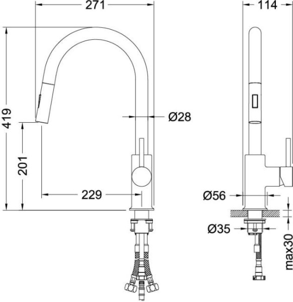 Смеситель для кухни/мойки Aquatek Европа однорычажный, вытяжной/поворотный излив, длина излива 229 мм, латунный, цвет хром