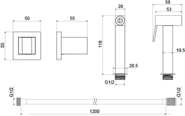 Комплект для биде Aquatek AQ2053CR гигиеническая лейка/шланг 120 см/держатель лейки, латунь, цвет хром, для биде/унитаза/гигиенических процедур, универсальный