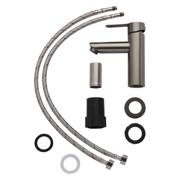 Смеситель для раковины/умывальника AQUEDUC однорычажный, неповоротный, керамический, длина излива 90 мм, высота 85 мм нержавеющая сталь, цвет серый 345712