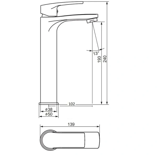 Смеситель для раковины/умывальника Damixa Eclipse 2.0 высокий, однорычажный, неповоротный, керамический, длина излива 102 мм, латунь, цвет черный
