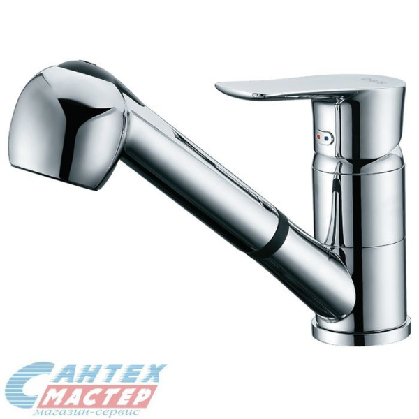 Смеситель для кухни/мойки D&K Reisling Rhein однорычажный, керамический, с выдвижной лейкой, длина 215 мм, латунь, цвет хром, кухонный, хромированный, кран, комплект, сантехника, водопроводные, размер, характеристики, высота, расстояние, длина