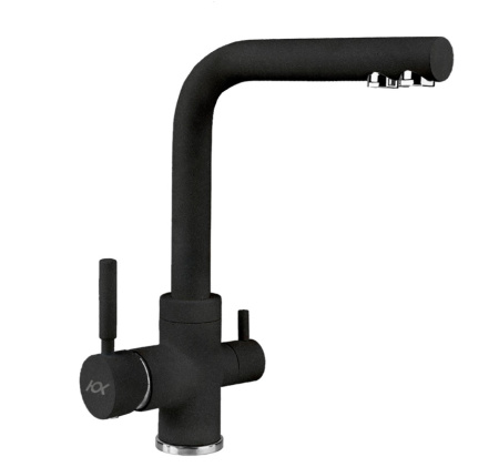 Смеситель для кухни/мойки Ukinox, с подключением фильтра для питьевой воды, однорычажный, поворотный, керамический, длина излива 224 мм, латунь, цвет черный