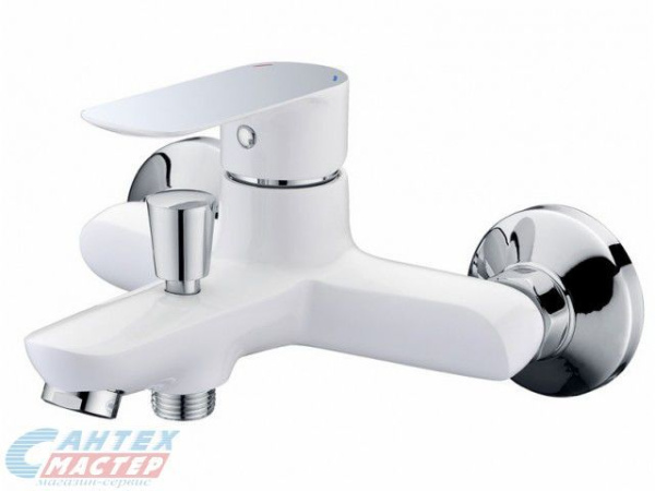 Смеситель для ванны/душа Тритон однорычажный, керамический, настенный, излив фиксированный 161 мм, латунь, цвет хром/белый, короткий, универсальный, горизонтальный, рычажный, кран, комплект, сантехника, размер, характеристики, высота, расстояние
