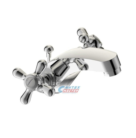 Смеситель для раковины Vidima Ретро двухвентильный, излив короткий, длина 118 мм, поворотный, керамический, латунь, цвет хром, без донного клапана