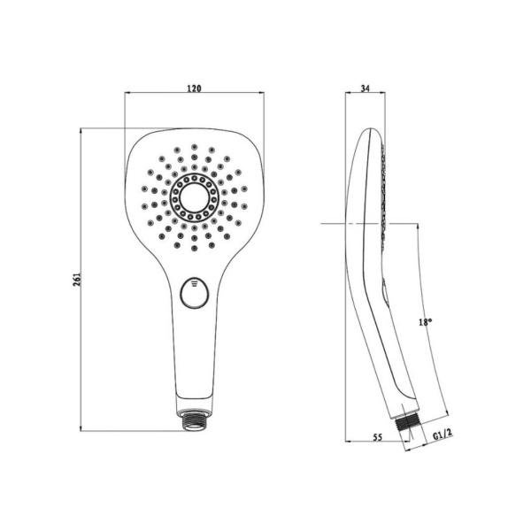Душевая лейка Olives D180 округлая, 3 режима, хром, ABS пластик, 120х261 мм